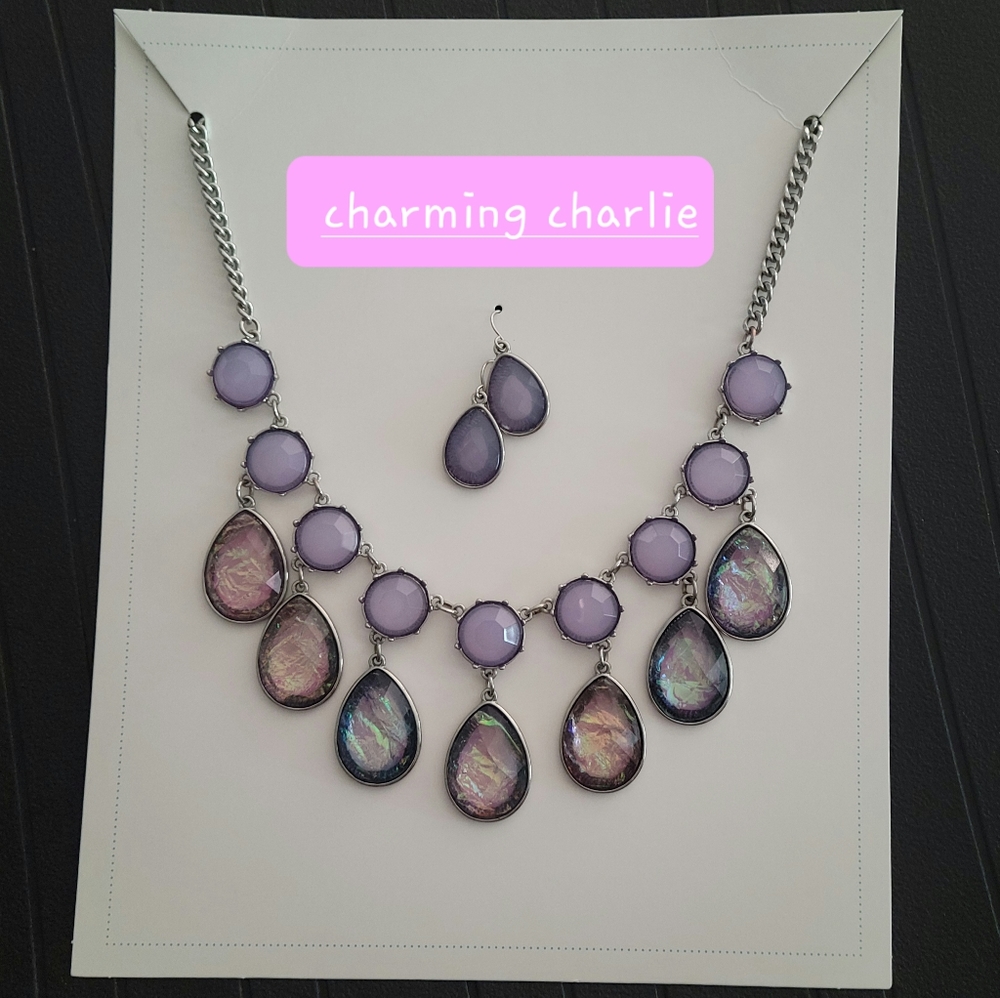 Charming Charlie Necklace & Earrings Set Periwinkle